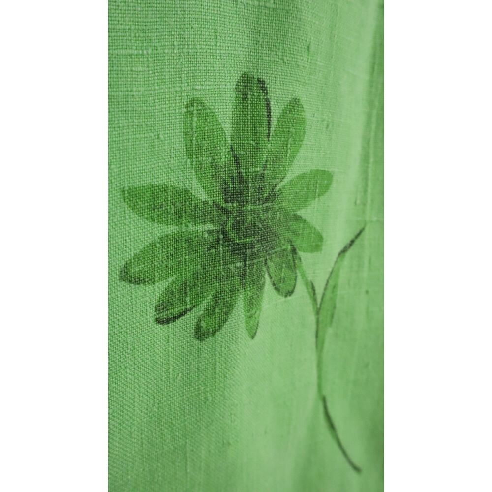 Vintage 90s Green LINEN Casual Dress Floral Cotton Stuff Classics Large USA - Picture 2 of 8